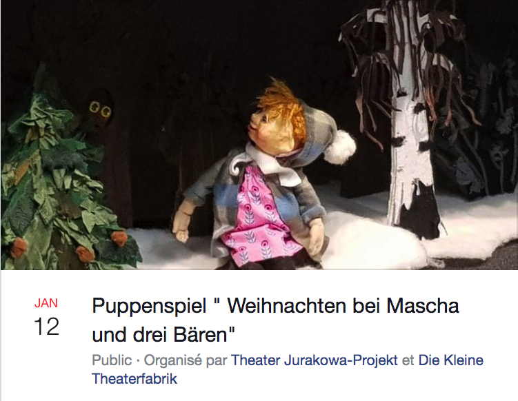 Page Facebook. Aachen. Puppenspiel. Weihnachten bei Mascha und drei Bären. 2020-01-11
